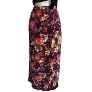 Floral burgandy high waisted skirt Size4